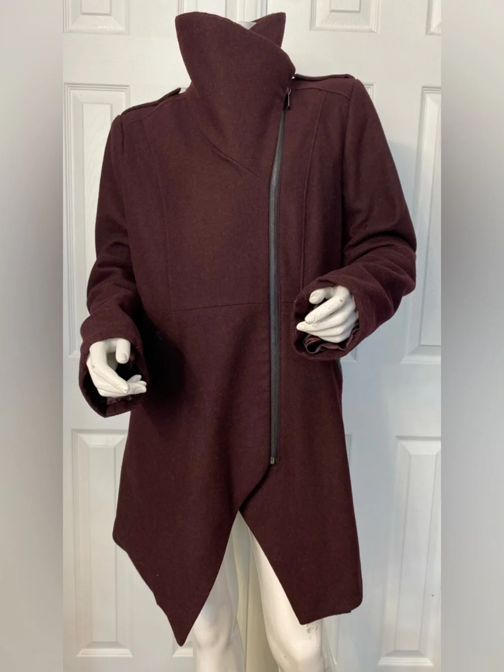French Connection Deep Burgundy Asymmetrical Pea Coat - Picture 4 of 14